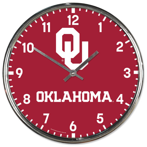 Oklahoma Sooners 12" Round Chrome Wall Clock