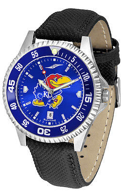 Kansas Jayhawks Men's Competitor AnoChrome Color Bezel Leather Band Watch