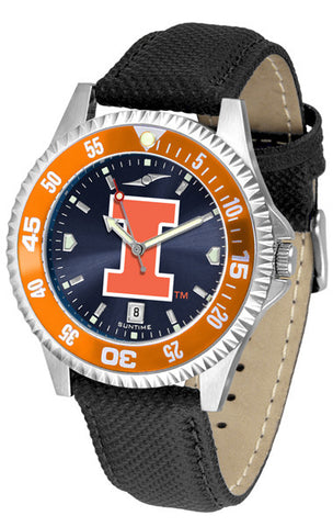 Illinois Men's Competitor AnoChrome Color Bezel Leather Band Watch